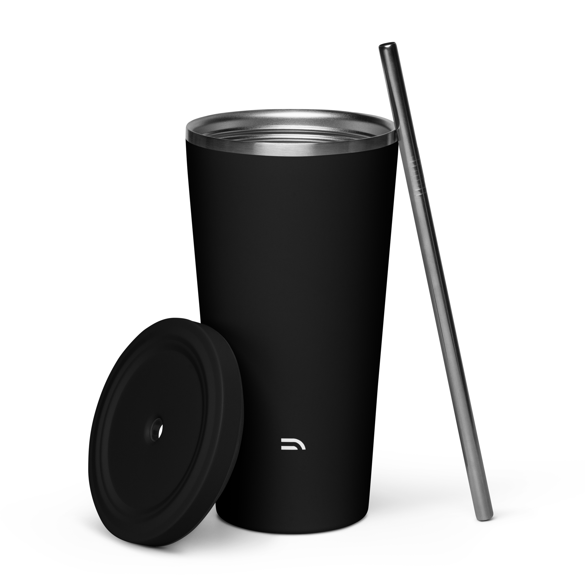 Insulated tumbler with a straw - BLACK