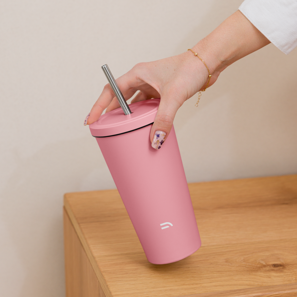 Insulated tumbler with a straw - PINK