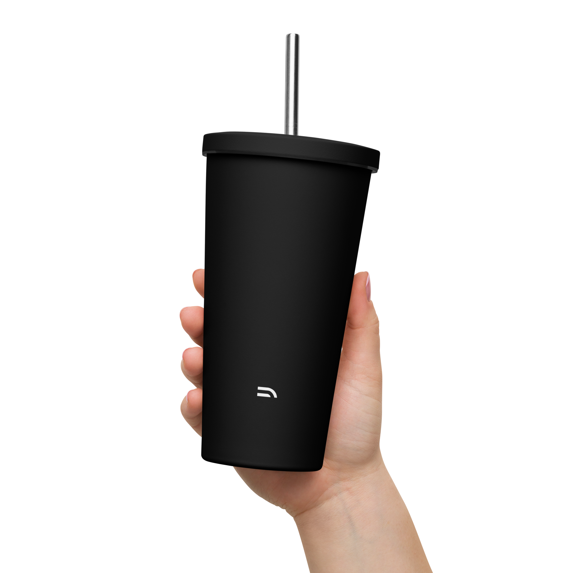Insulated tumbler with a straw - BLACK