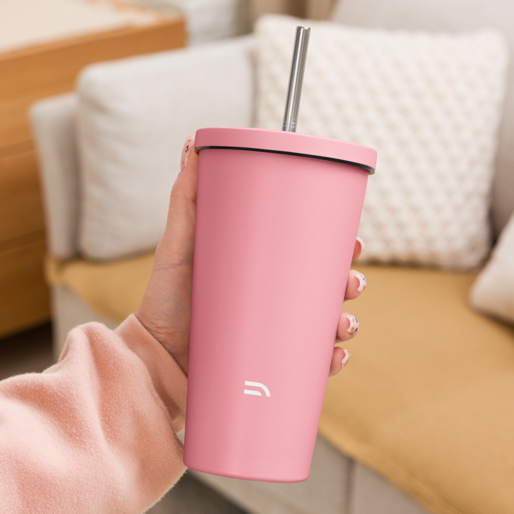 Insulated tumbler with a straw - PINK