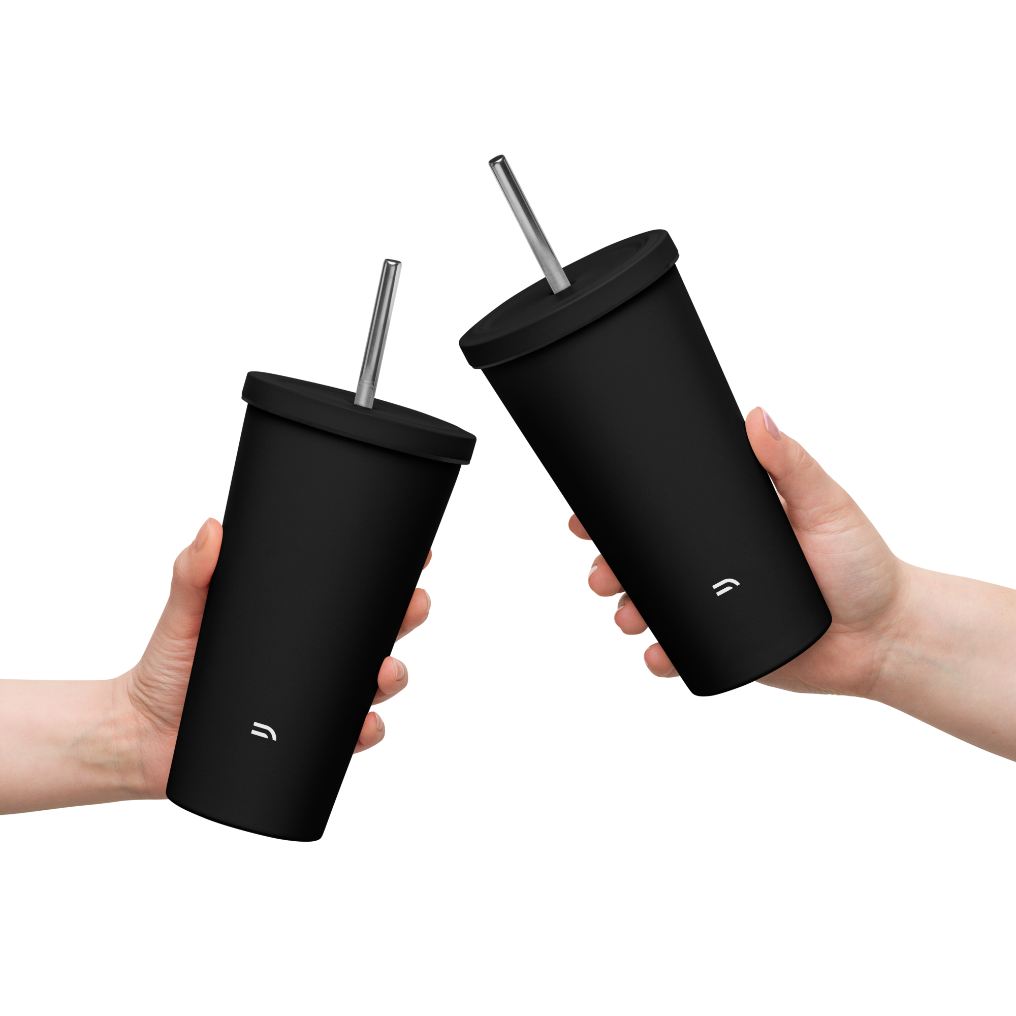 Insulated tumbler with a straw - BLACK