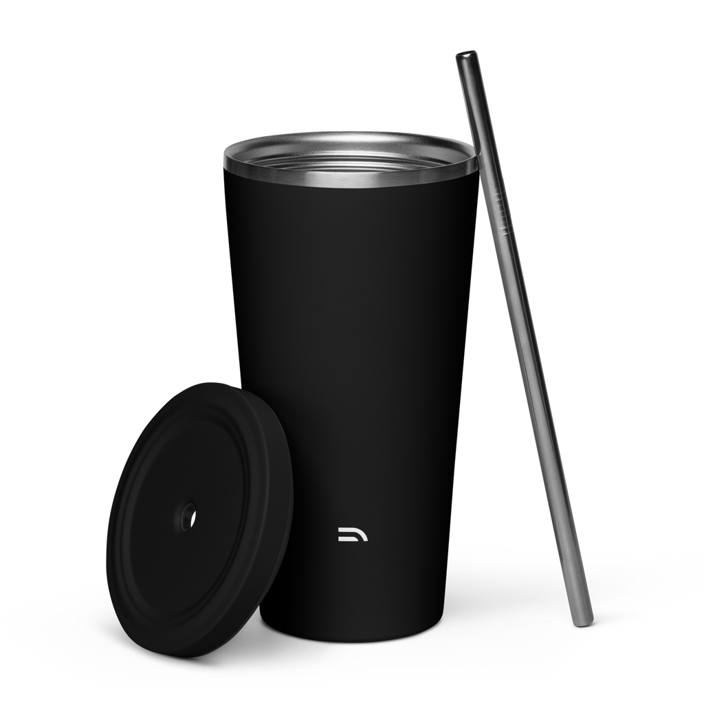 Insulated tumbler with a straw - BLACK