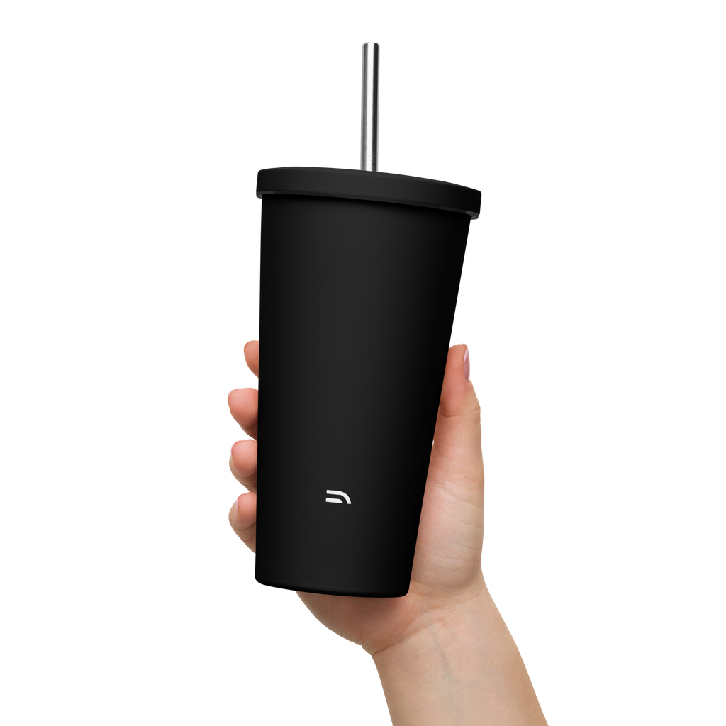 Insulated tumbler with a straw - BLACK