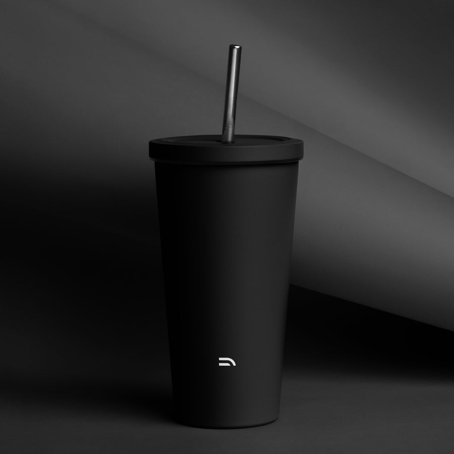 Insulated tumbler with a straw - BLACK