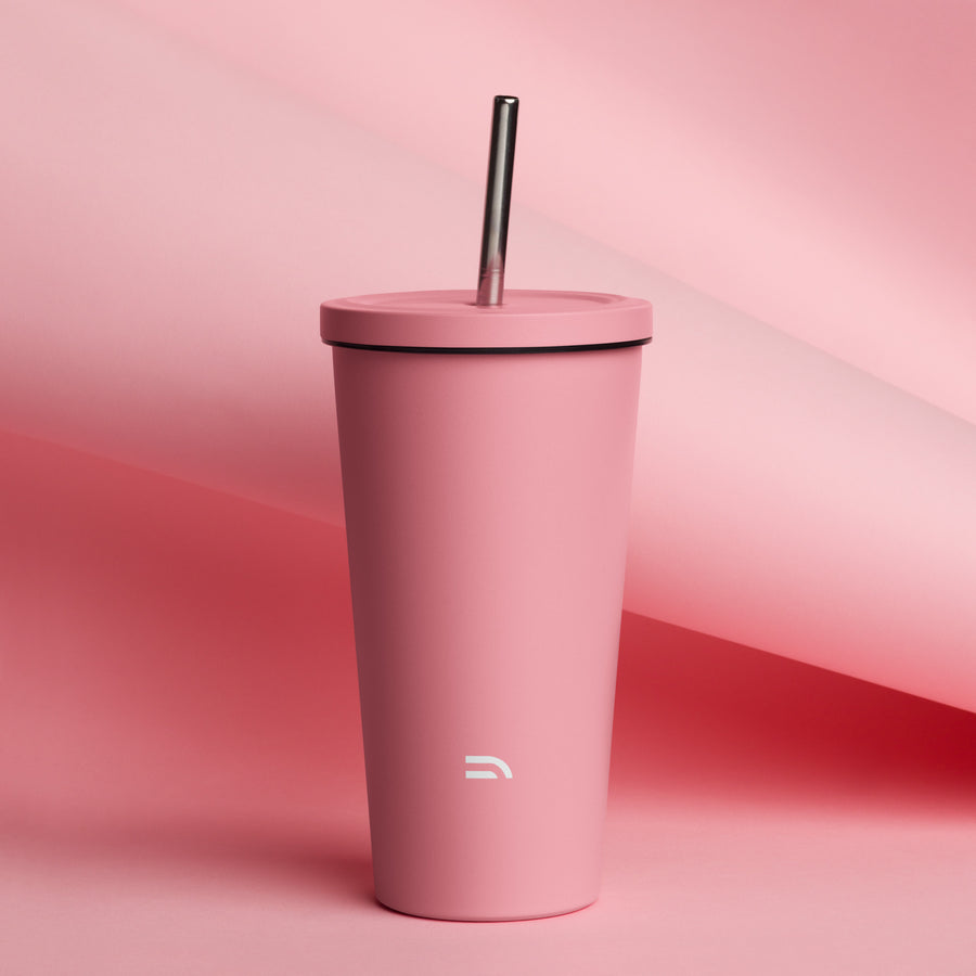 Insulated tumbler with a straw - PINK